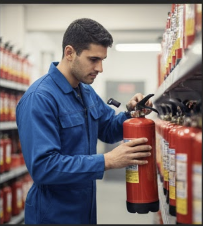 Description (Alt) : Vérification périodique et maintenance annuelle d'un parc d'extincteurs dans une copropriété à Paris par Mondial Sécurité.