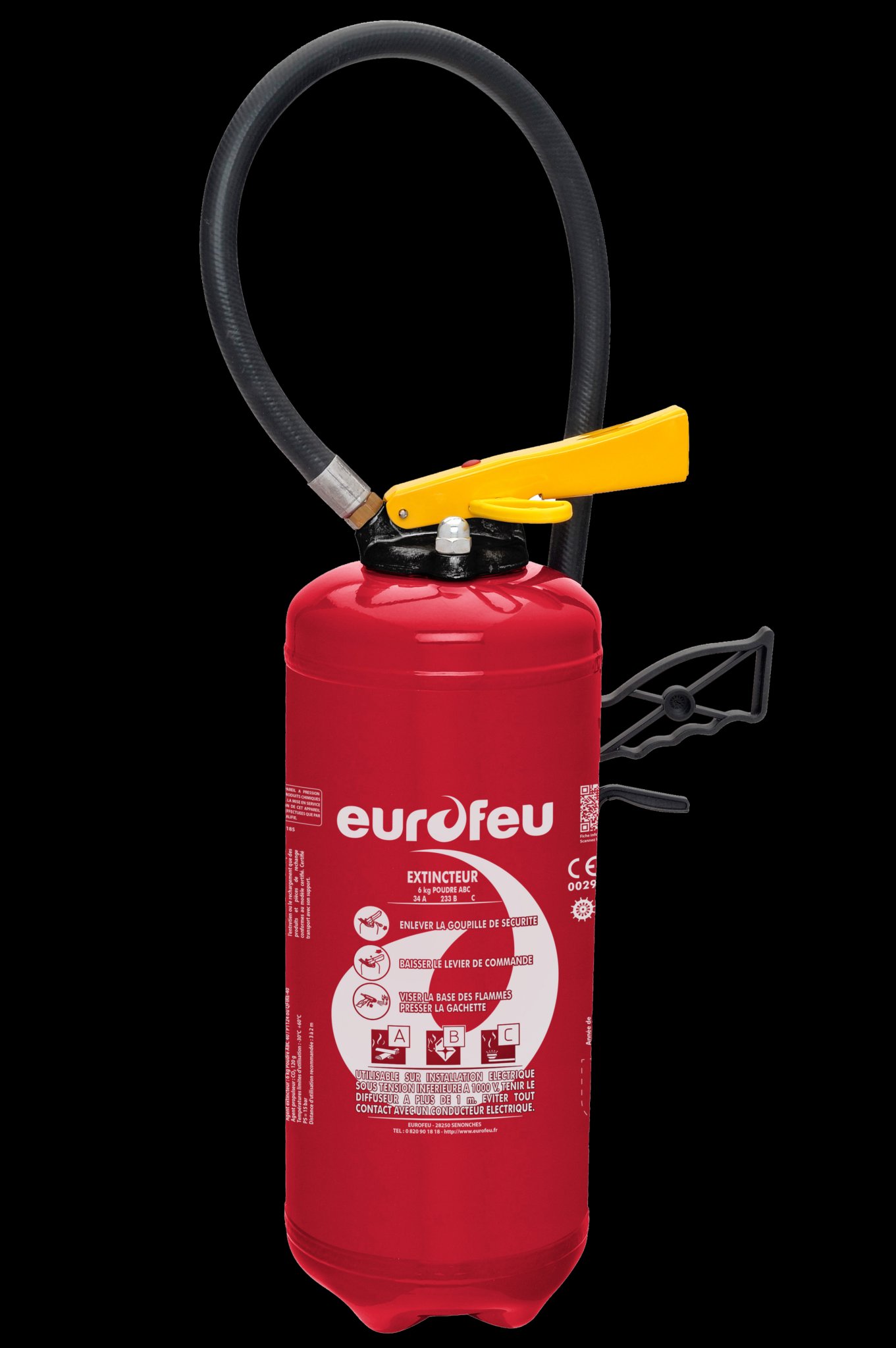 Extincteur Eurofeu poudre ABC 6kg fond noir — Mondial Sécurité Incendie Paris 6e